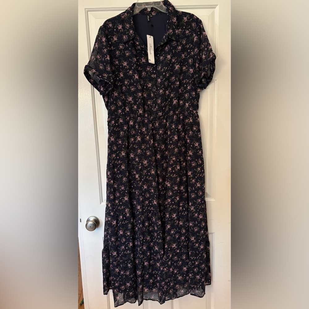 Floral Navy Dress with Pink Flowers